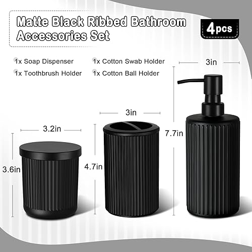 Miniatura 2 de KASUNTING Juego de accesorios de baño negro mate, juego de 4 piezas de accesorios de baño de vidrio, dispensador de jabón, soporte para cepillo de