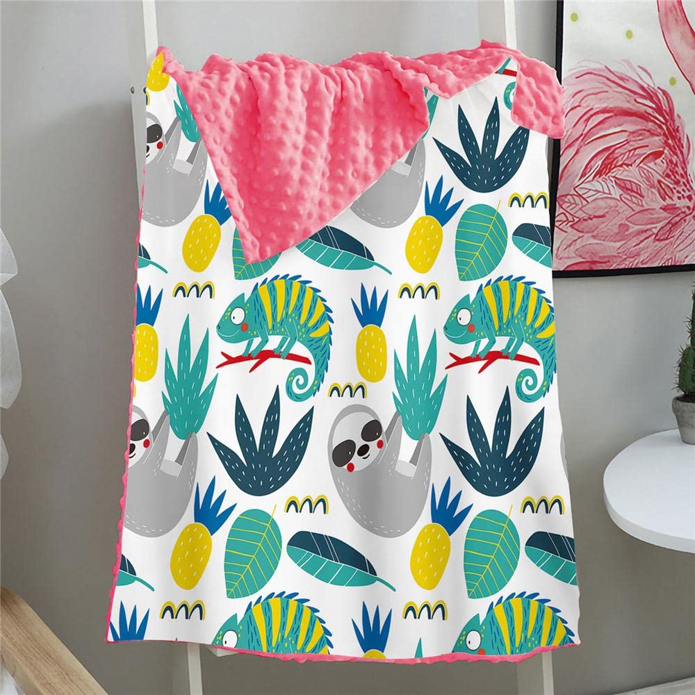 Narzuta polarowa miękki pluszowy koc dziecięcy Minky wzór leniwca koce dla chłopca dziewczynki małych dzieci fotelik samochodowy do łóżeczka 150 x 110 cm - A - 1 szt