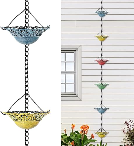 Tfro & Cile Canaleta de cadena de lluvia, atrapador colorido desviador de agua exterior decorativo jardín copas de lluvia campanilla decoración del
