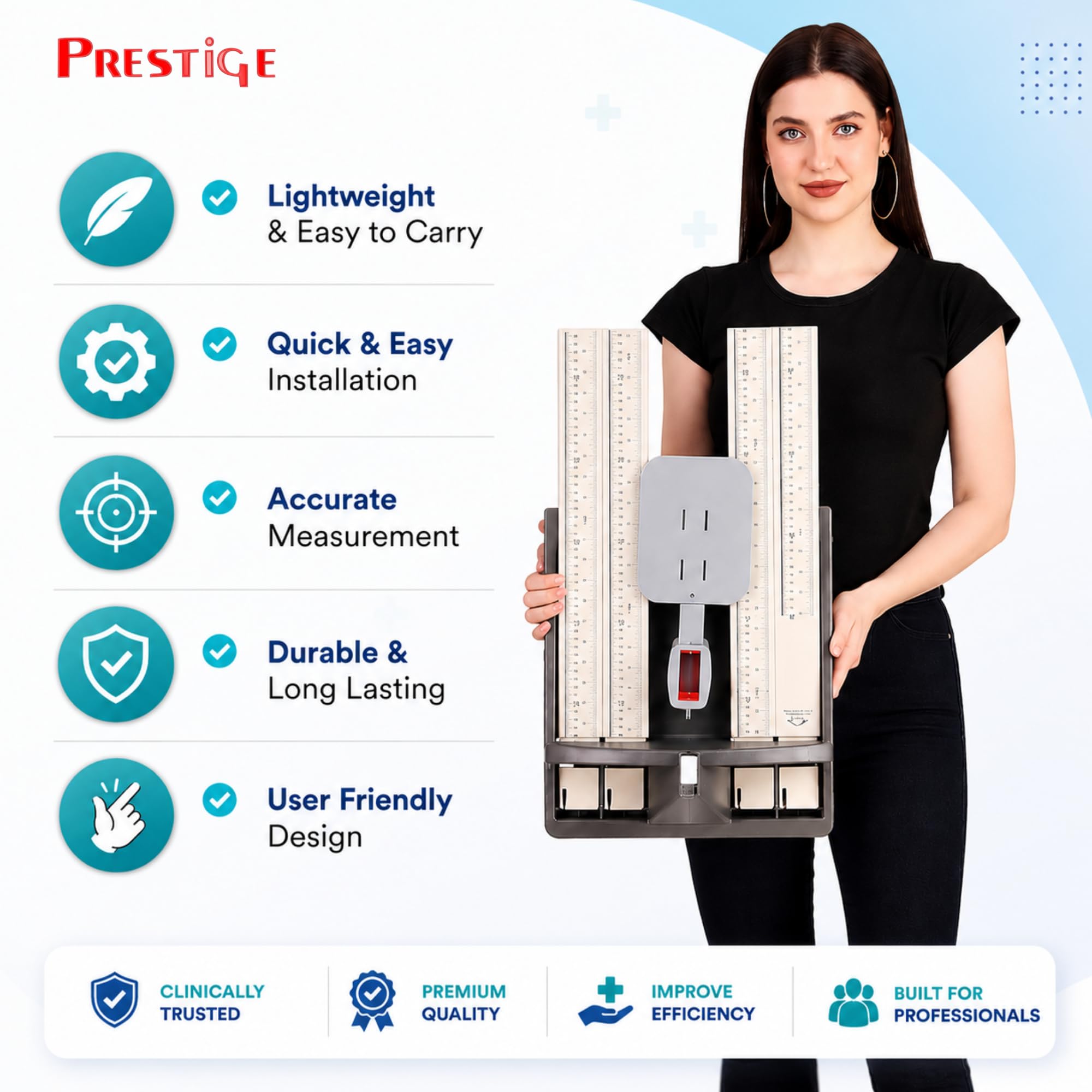 PRESTIGE Plastic Height Measuring Scale (Stadiometer) For Adults & Children 210 Cm With Unbreakable Base (Grey,White)