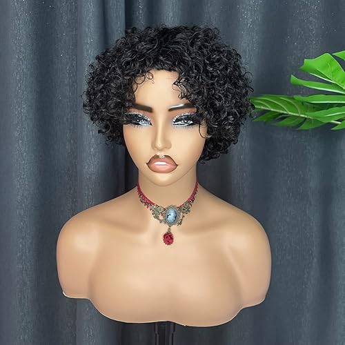 Miniatura 2 de Pelucas cortas y rizadas para mujeres negras, cabello humano brasileño virgen con corte Pixie, peluca de cabello humano afro rizado sin encaje