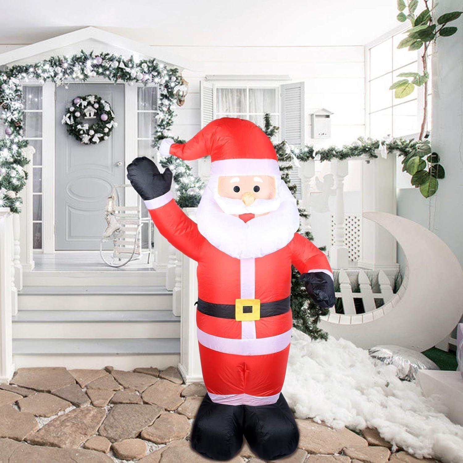 OneStoreIndia Handcrafted Christmas Inflatable Santa Outdoor Blow Up Santa Built-in LED Lights with Tethers Stakes for Indoor Outdoor Party Holiday Yard Garden Lawn Decor, 6 Ft