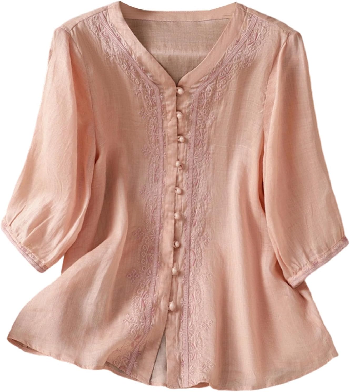 Linen Tops for Women Casual Dressy Work Blouse 3/4 Sleeve Button Down Shirts Lounge Tunic Tops Summer Beach Vacation Outfits