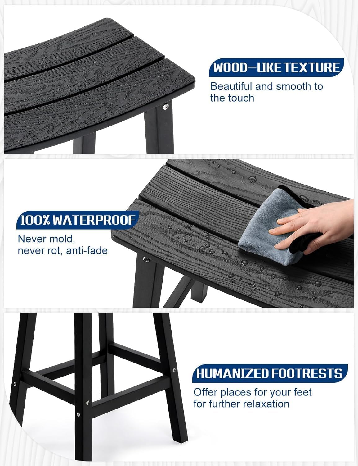 3 Piece Outdoor Bar Set, 42" Rectangular Pub Height High Top Bar Table & 2 Outdoor Bar Stools for Patio, Garden, Poolside and Bistro, Weatherproof, Black