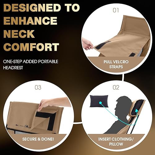 Miniatura 4 de MOON LENCE Silla de camping plegable de respaldo alto, silla compacta portátil de 330 libras con asiento ancho y respaldo ergonómico (caqui)