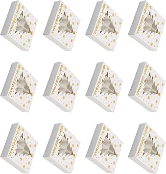 Kangnice 12Pcs Christmas Chocolate Box 12 Compartments Treat Boxes Festival Cookie Candy Packaging Boxes for Parties and Event