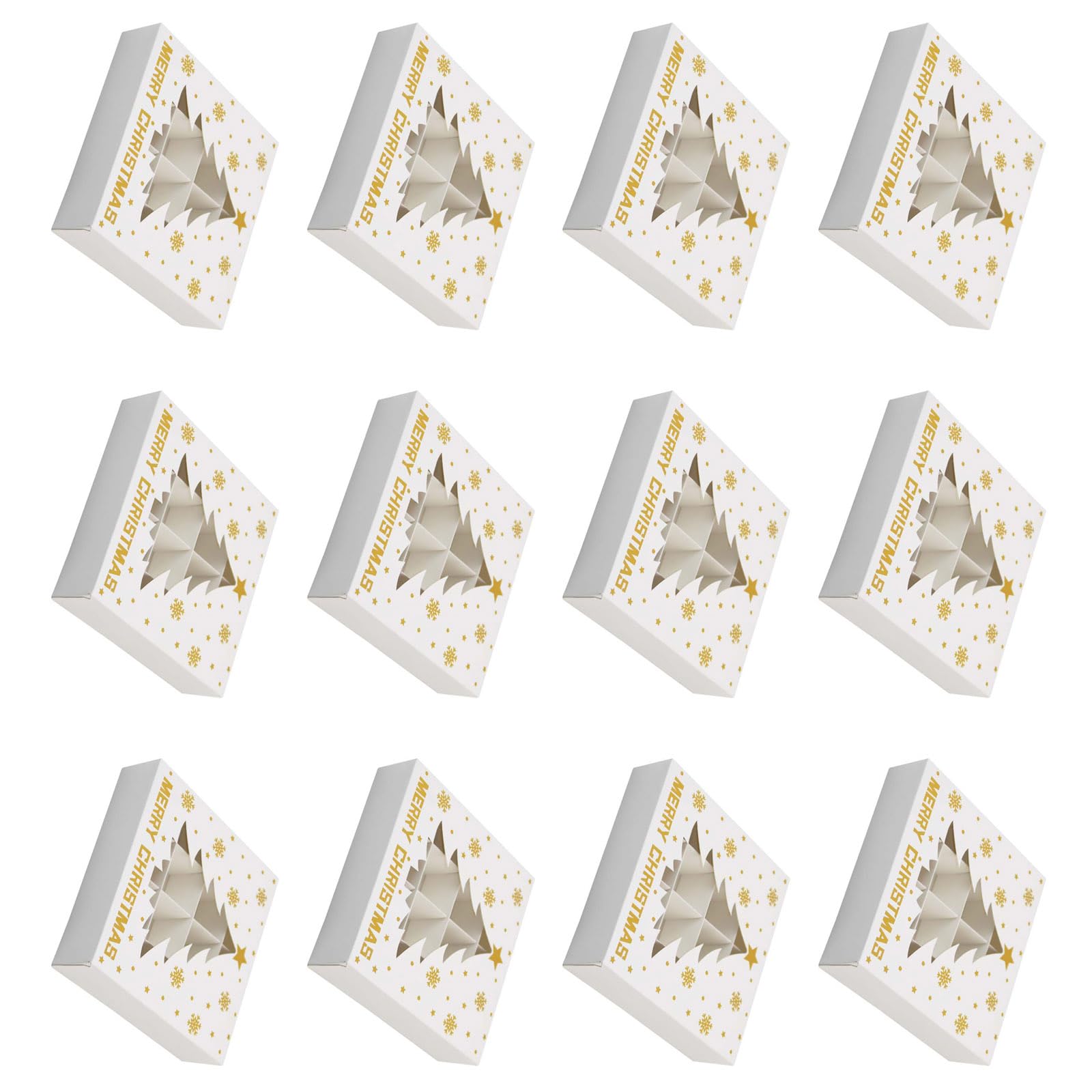 hogtnd Pack of 12 Christmas Chocolate Boxes with 12 Compartments, Treat Boxes, Festival Cookies, Candy Packaging Boxes for Parties and Events, Christmas Chocolate Packaging