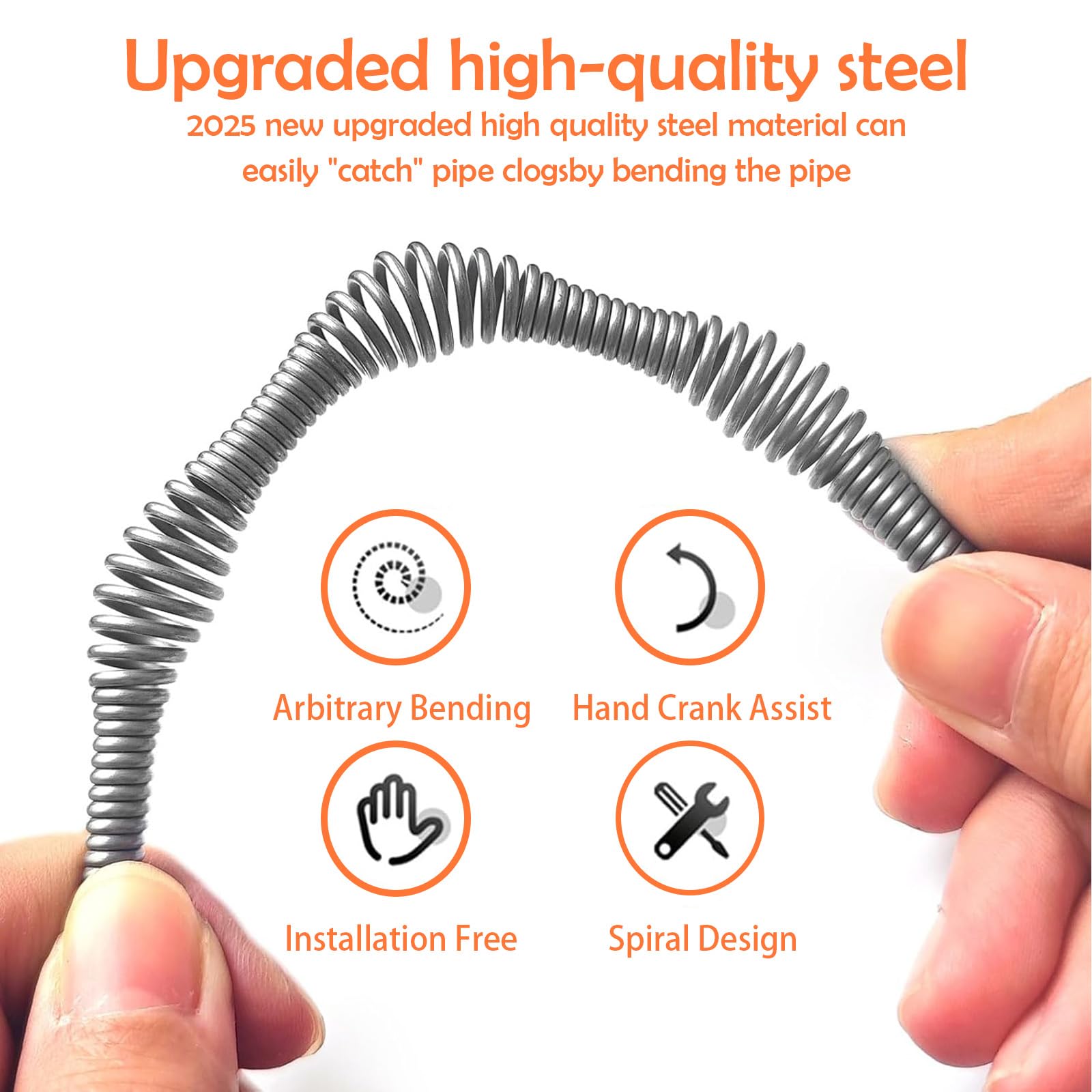 33 Ft Drain Snake Auger, Heavy Duty Plumbing Snake for Toilet, Sink, Tub, and Shower, Clog Remover Drain Cleaner Tool with Gloves - 4