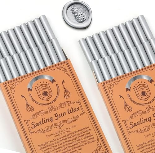 Miniatura 2 de Kit de sellado de cera, 40 varillas de cera de sellado plateado con pistola de pegamento + 2 bolígrafos de sello de cera para sello de cera, ideal