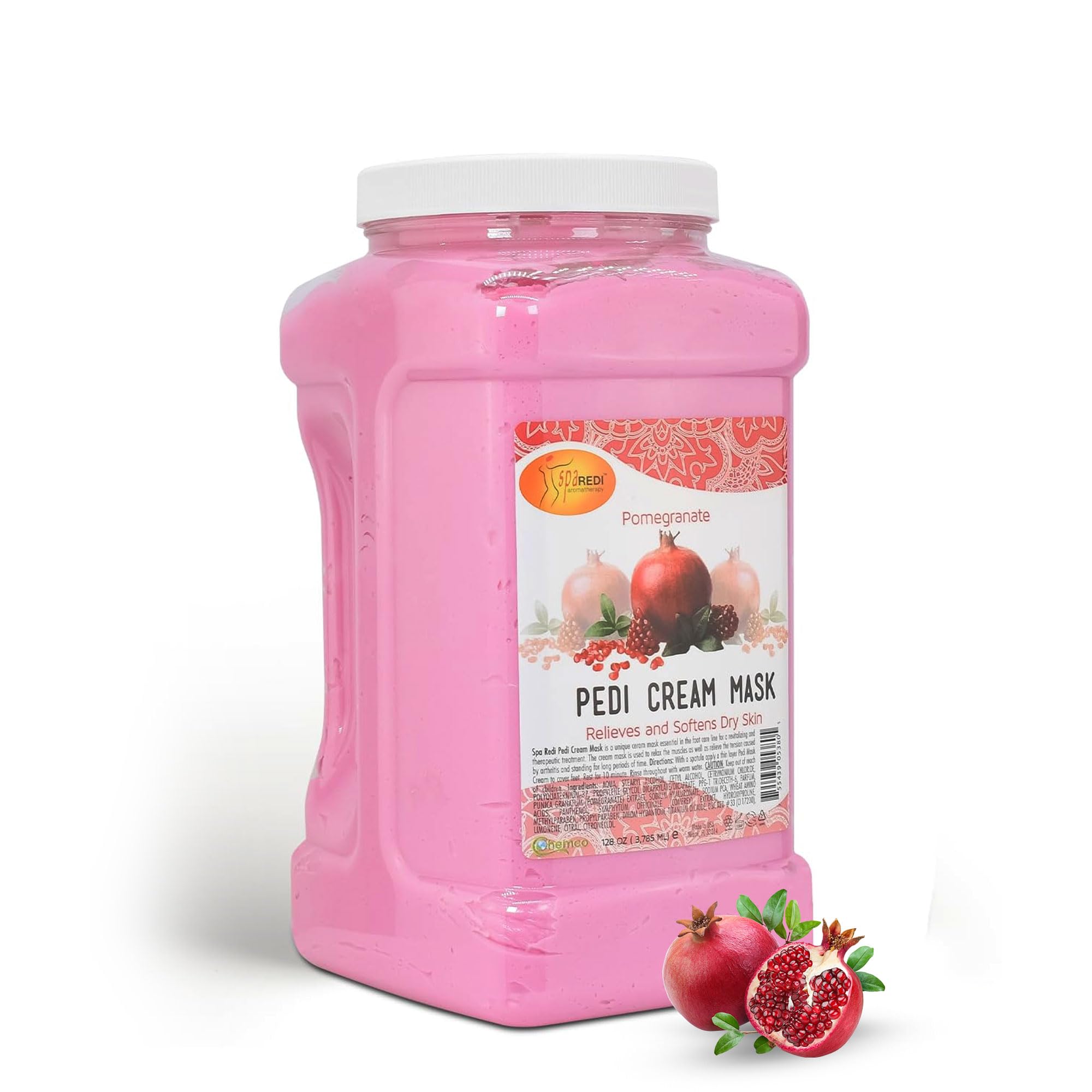 SPA REDI - Body and Foot Cream Mask, Pomegranate, 128 Oz - Pedicure Massage for Tired Feet and Body, Hydrating, Fresh Skin - Infused with Hyaluronic Acid, Amino Acids, Panthenol, Comfrey Extract
