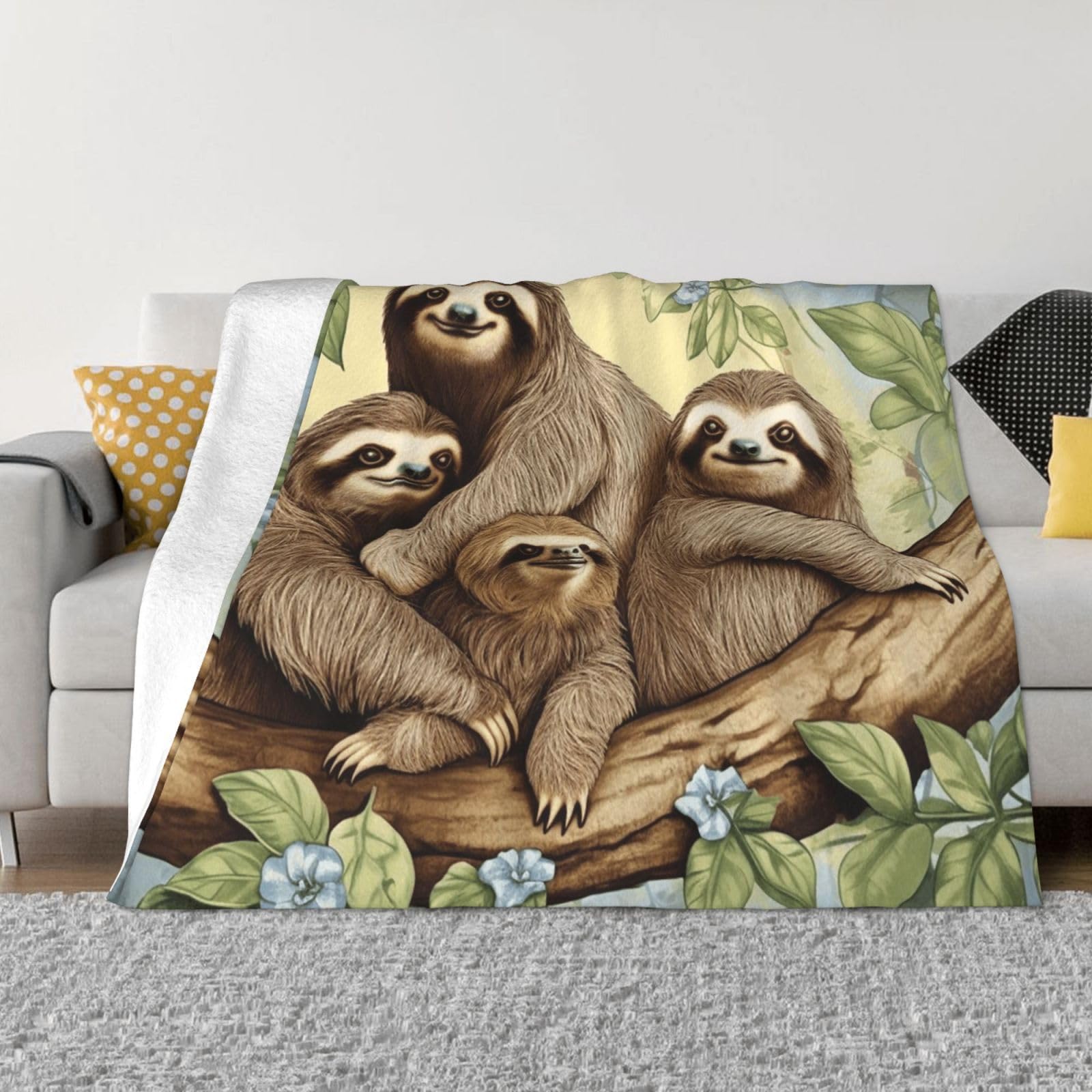 KLOPH Sloth Family Throw Blanket 80"x60" Flannel Fluffy Warm Blanket for Couch, Reversible Plush Blankets for Bed, Comfy Fuzzy Blanket for Sofa, Plush Lightweight-Blankets for All Season