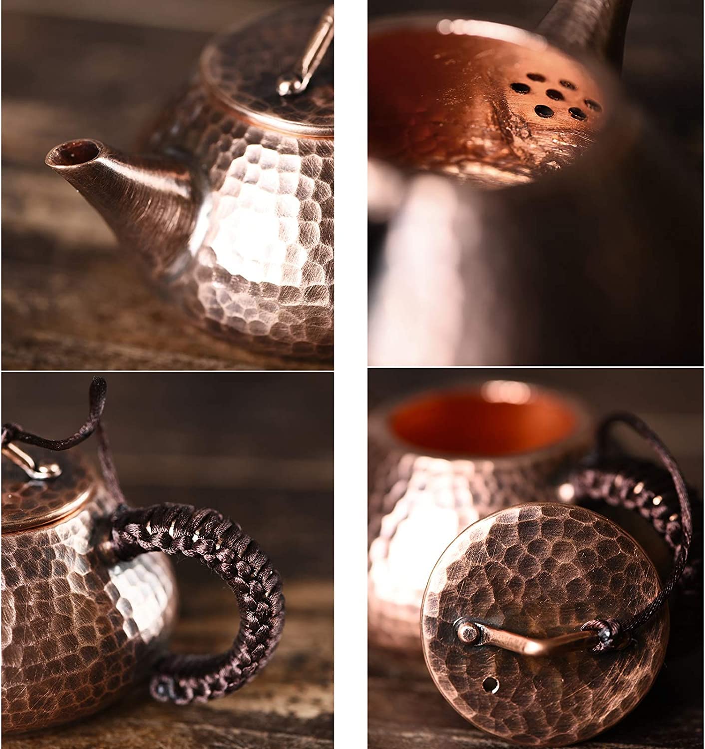 Theiere Teapot Théière en cuivre Pur Faite à la Main de 180 ML théière Chinoise Accessoires pour la Maison théière Cadeau Joyeux ThéIère avec Infuseur