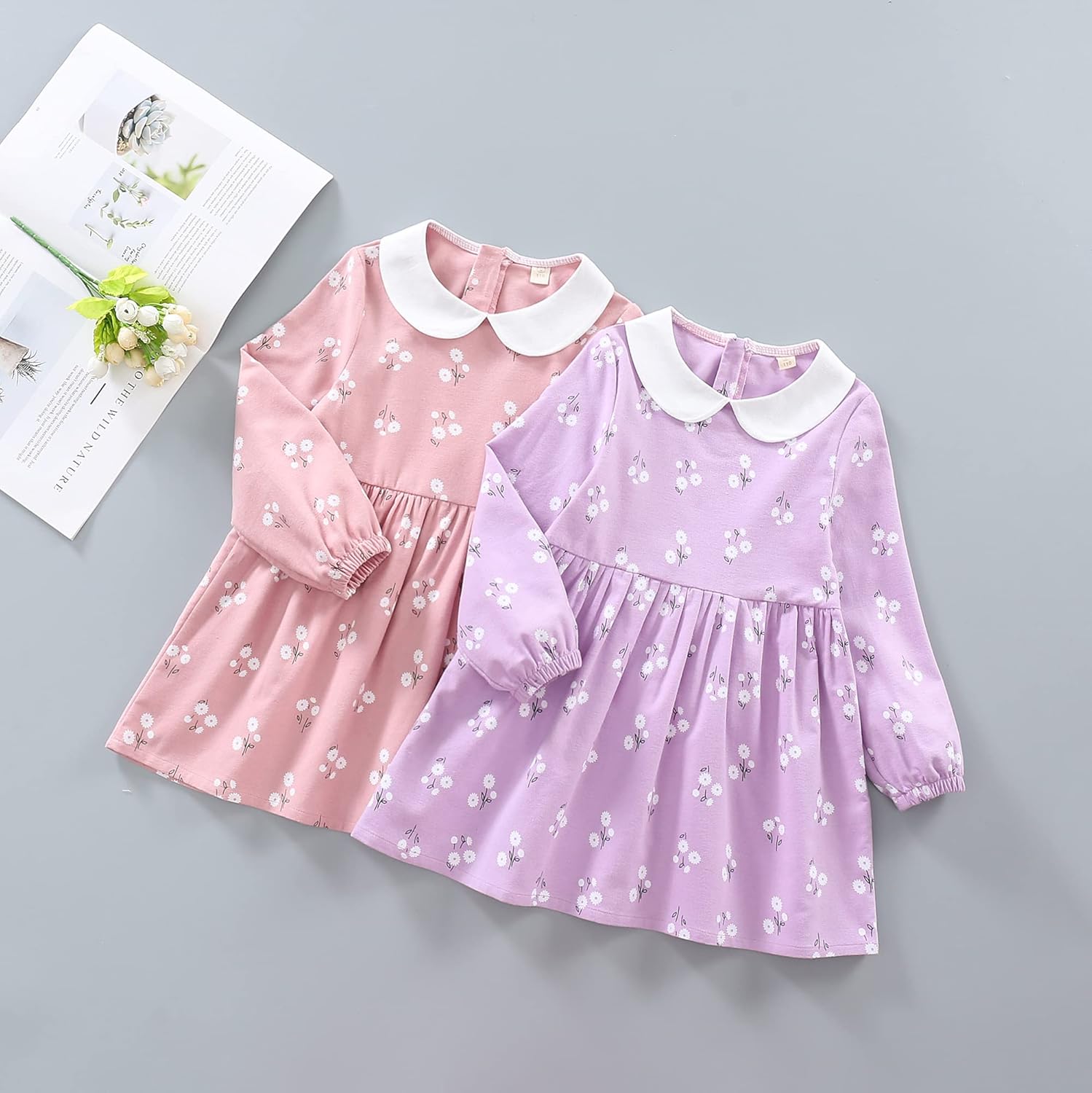 VINUOKER Toddler Fall Winter Long Sleeve Cotton Dress for Girls - Floral Tunic Dress 2-7 Years - Image 9