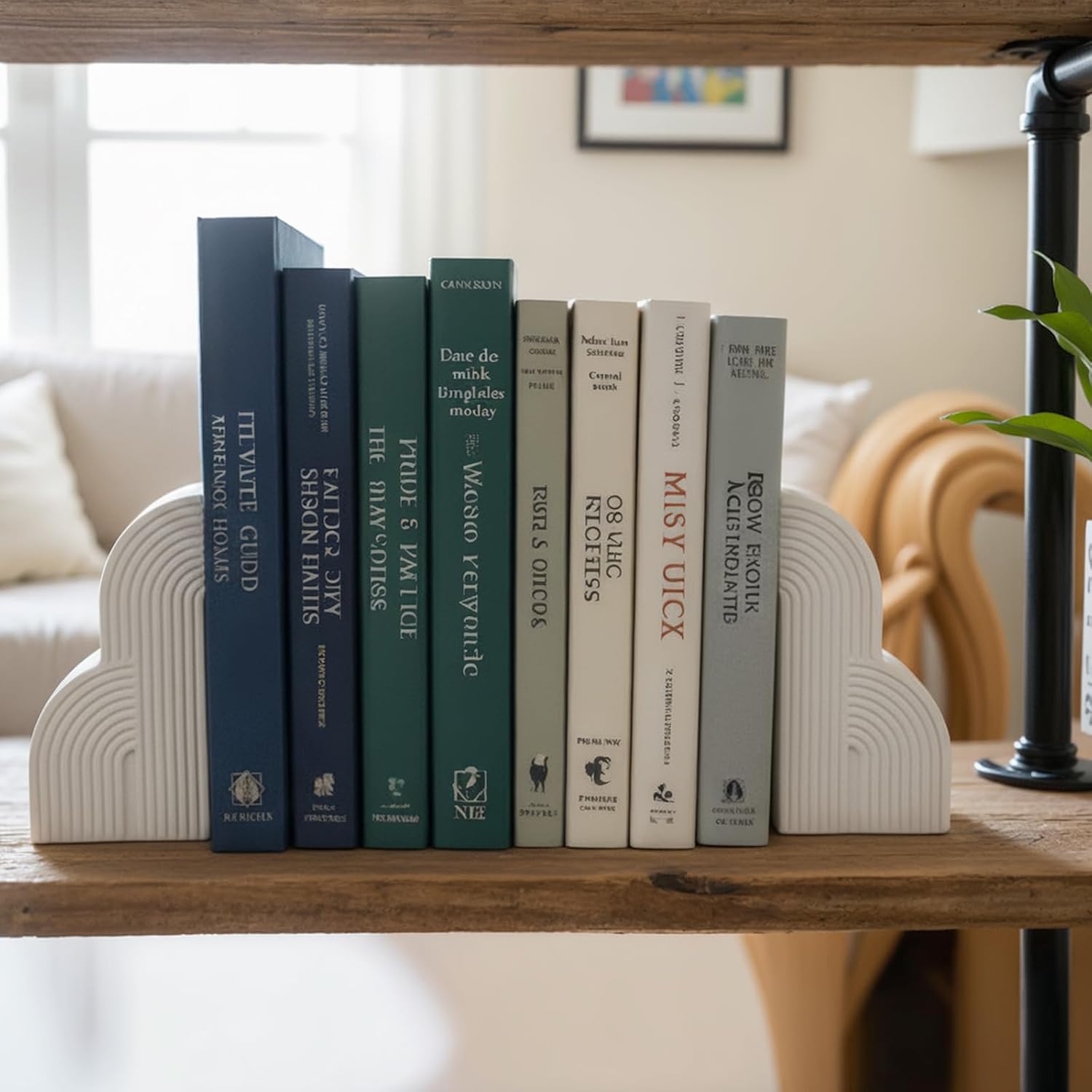 6.6‘’ Decorative Resin Book Ends for Shelves - Modern Bookends for Heavy Books - Minimalist Book Stopper for Aesthetic Home Office Bookshelf Decor - Stylish Gifts for Book Lovers (White)
