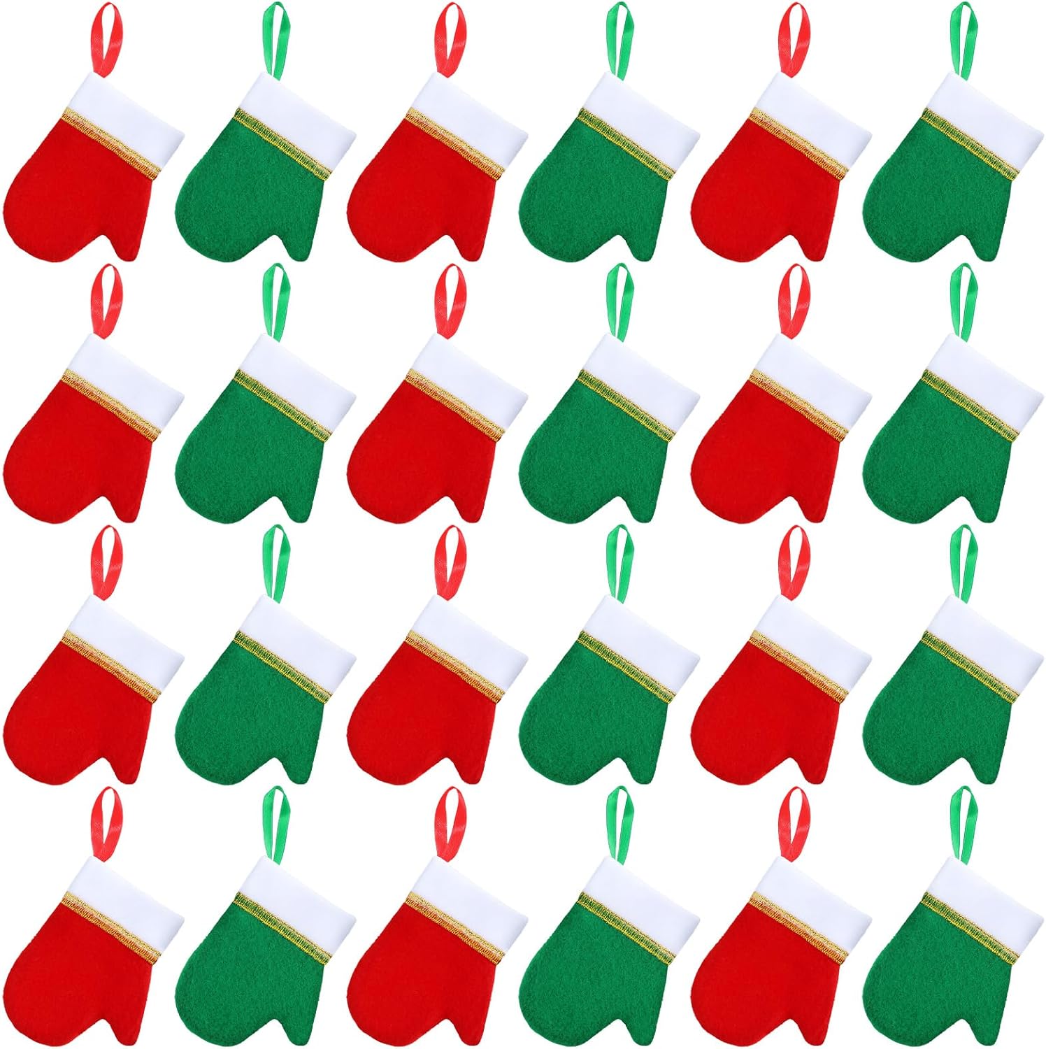 Poen 48 Pieces Mini Christmas Stockings Mini Christmas Mitten Ornaments for Holiday Christmas Tree Wreath Mantle Decorations Family(Red Green with Gold Edge)