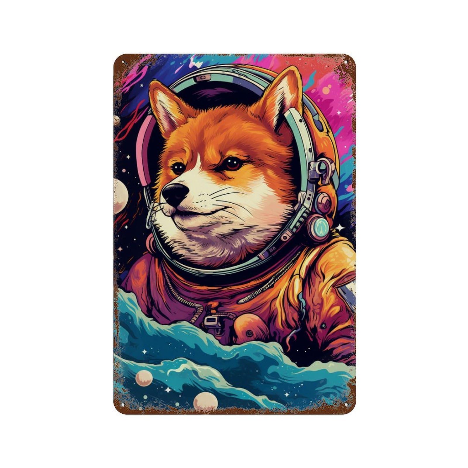 Space Dog Adventure-386 Distressed Metal Wall Sign 11.8"x7.9", Ideal for Pub, Kitchen And Man Cave Decor