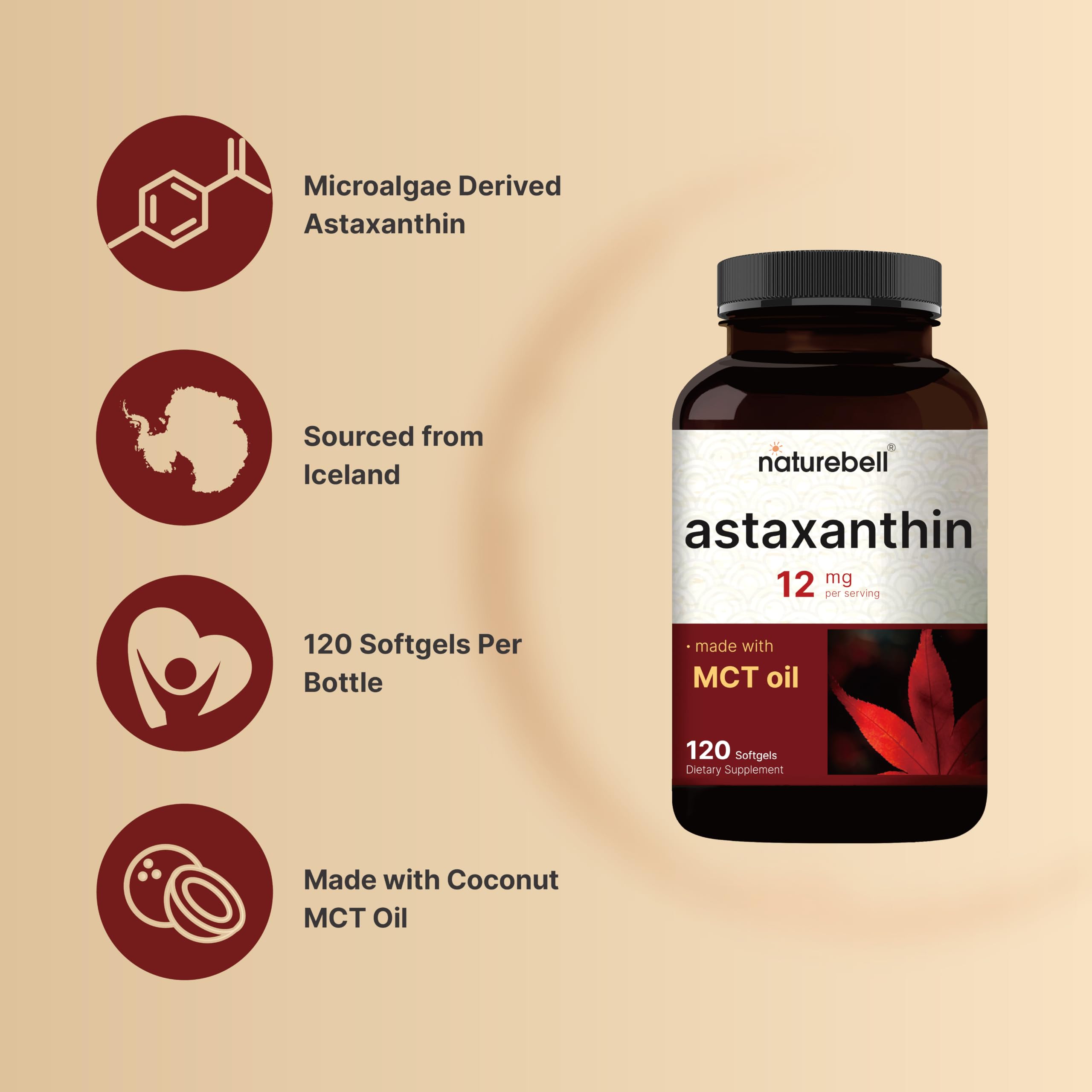 NatureBell Astaxanthin 12mg Per Serving, 120 Softgels - 2 Month Supply — Amazon image 3