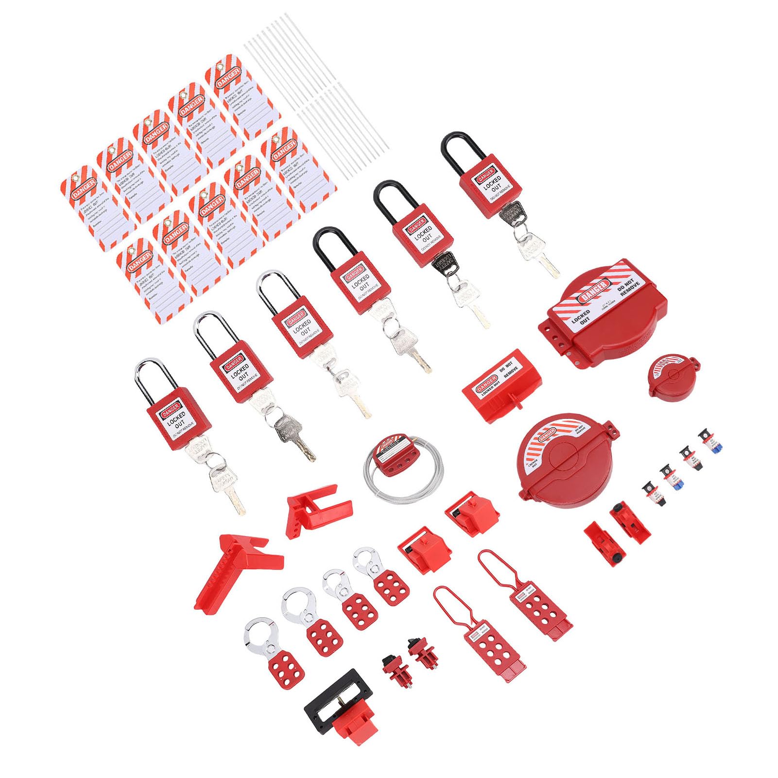 RiToEasysports Kit de bloqueo con caja de herramientas, kit de candados de seguridad industrial para mantenimiento de aparatos eléctricos, abrazadera y cierres universales con