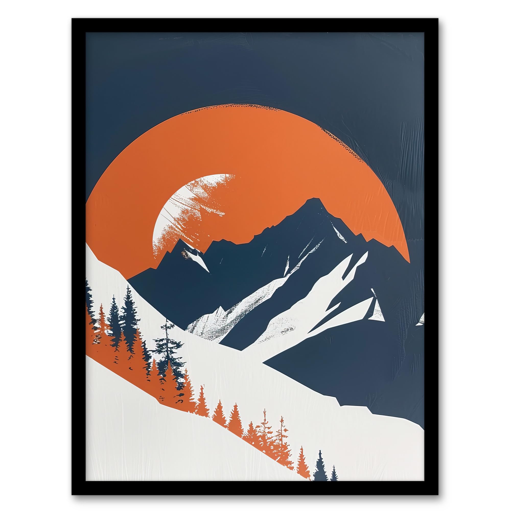 Artery8 Abstract Winter Crescent Moon Mountain Landscape Living Room Artwork Framed Wall Art Print A4