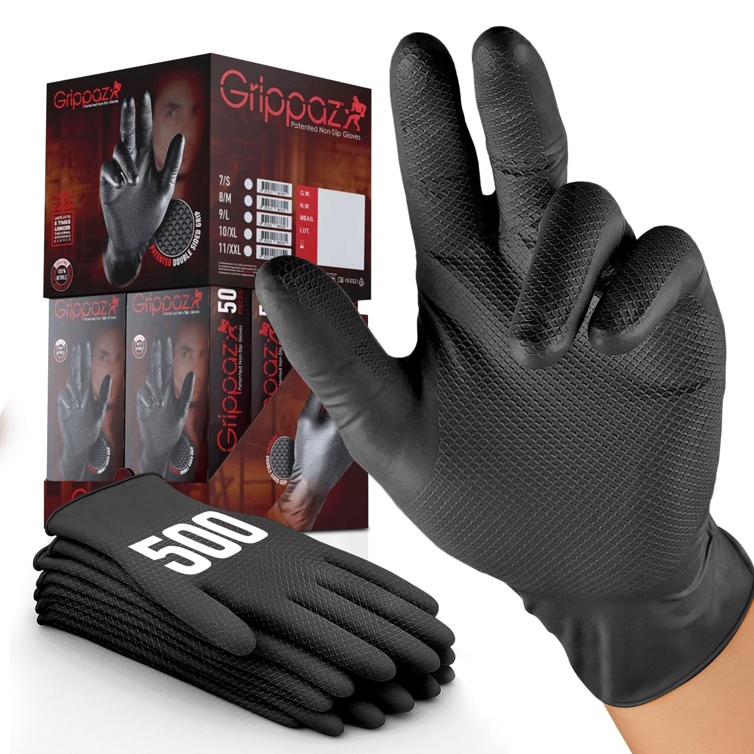 Grippaz Nitrile Gloves Black, Small Pack of 500 Working Gloves Extremely Robust Non - Slip Ideal for Workshops Mechanics Industry Rubber Disposable Gloves.