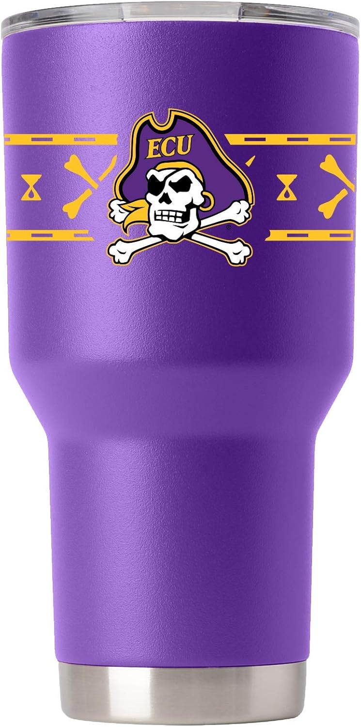 Gametime Sidekicks East Carolina 30oz Purple Tumbler - Officially Licensed, 18/8 Stainless Steel, Double-walled, Vacuum-insulated, UV LED Printed Logos, Sweatless, Stays Hot/Cold - 360 Wrap