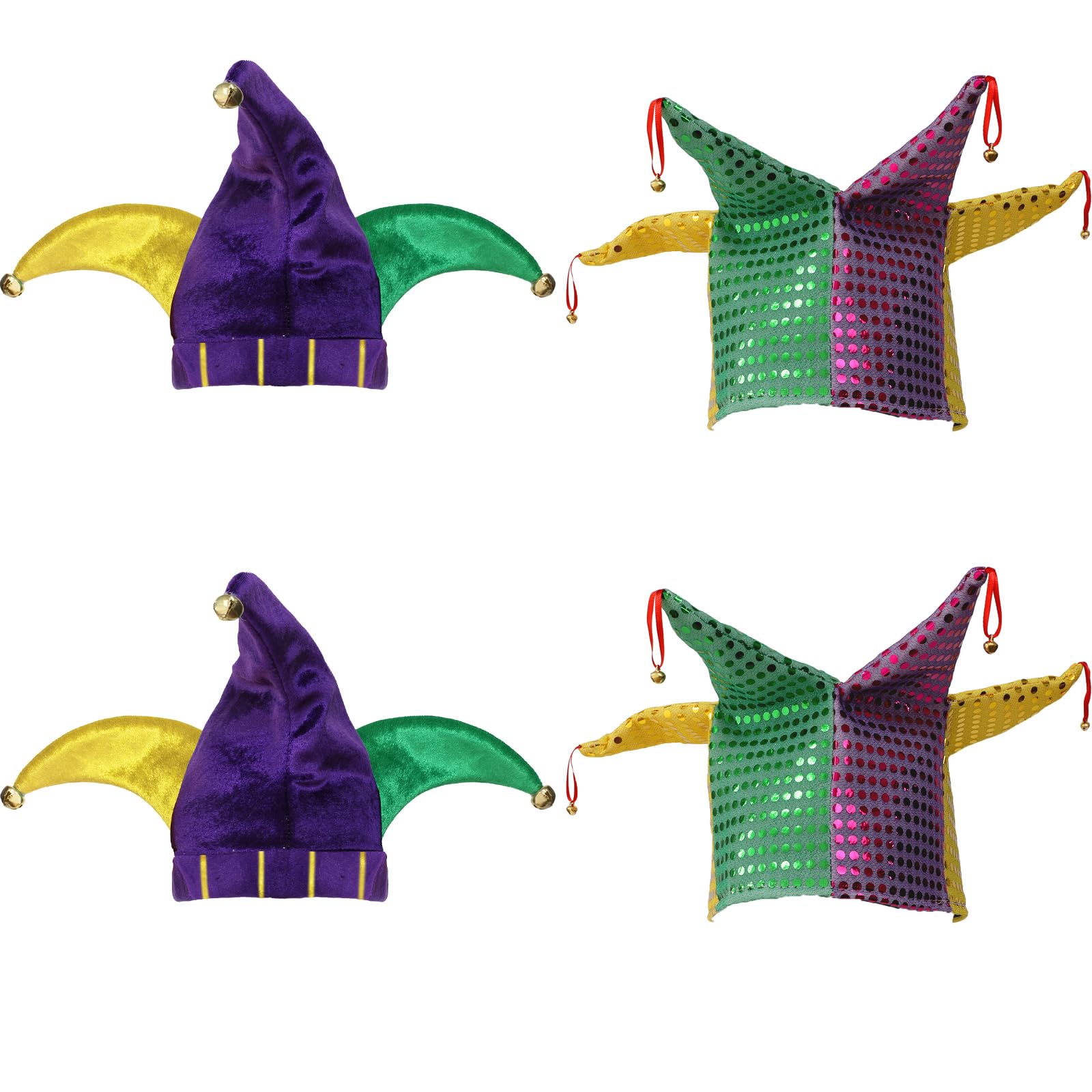 Cappello da giullare per adulti, 2 pezzi, cappello da pagliaccio di Carnevale Joker, con paillettes, per travestimenti da giullare, cosplay, feste, per uomini e donne