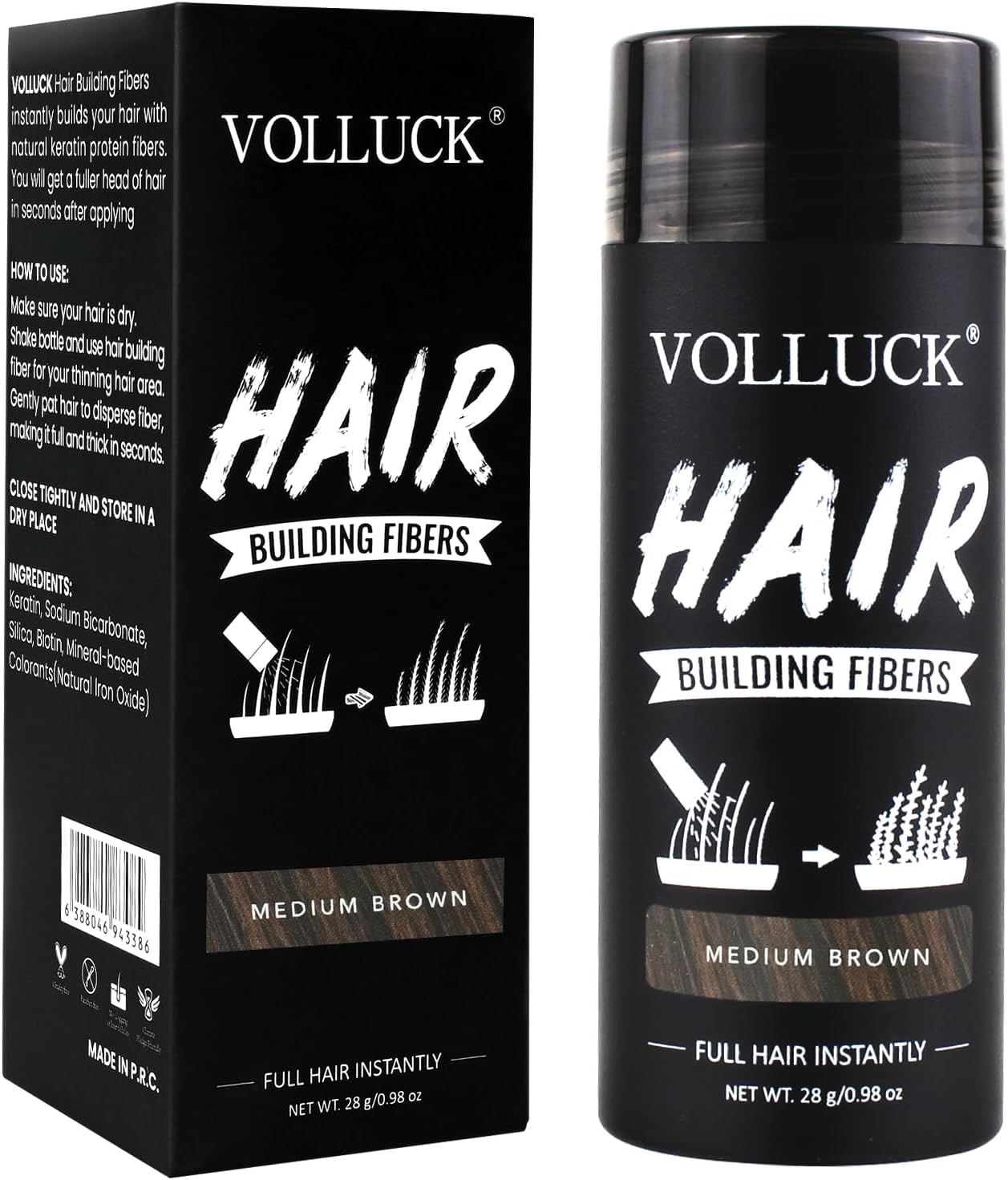 Hair Fibers for Thinning Hair, Instant Coverage Hair Building Fibers for Women and men, Natural Hair Powder for Conceal Hair Loss 28 g (Medium Brown)