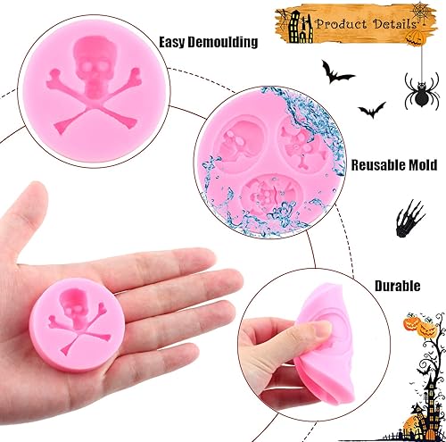 Miniatura 3 de MIYAHOUSE Moldes para fondant de Halloween molde de silicona de calavera murciélago araña esqueleto mano fantasma caramelo para decoración de