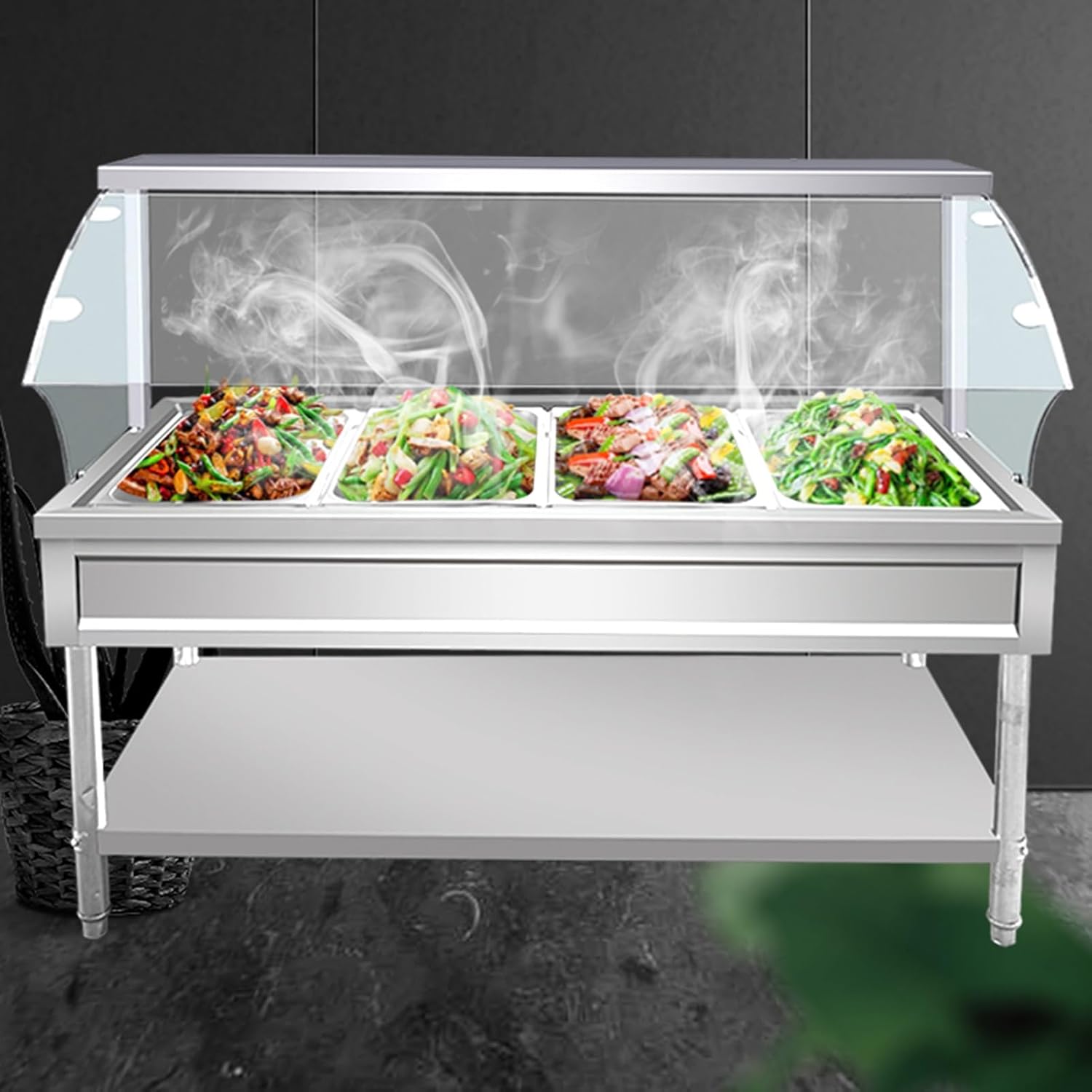 Bakery Display Case, Commercial Countertop Food Warmer Three-Sided Enclosed Clear Curved Tempered Glass Bread Shield for Pizza, Fried Chicken(100X53X50CM)