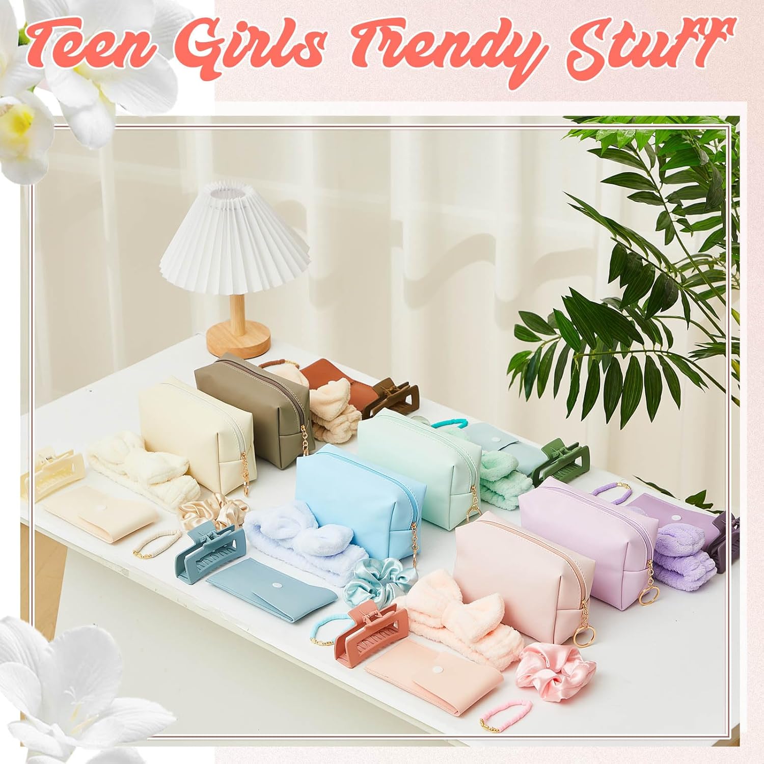 Zeyune 36 Pcs Gifts Sets Bulk for Tween Teen Women Preppy Party Favors Set Preppy Makeup Bag Hair Pin Scrunchies Headbands Bracelets Trendy Stuff Gift for Women Friend Birthday Present(Vivid Colors)