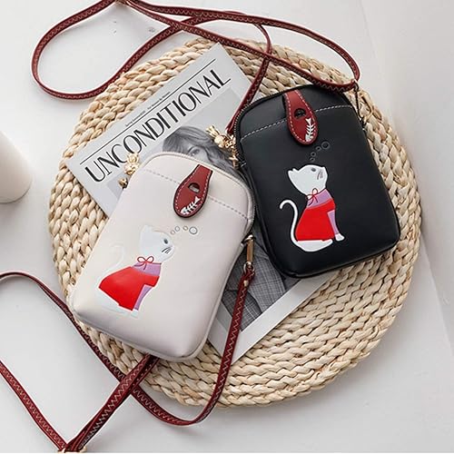 Miniatura 6 de Pequeña bolsa cruzada para teléfono celular para mujer, de piel sintética, con lindo gato, bolso de hombro, billetera de poliuretano