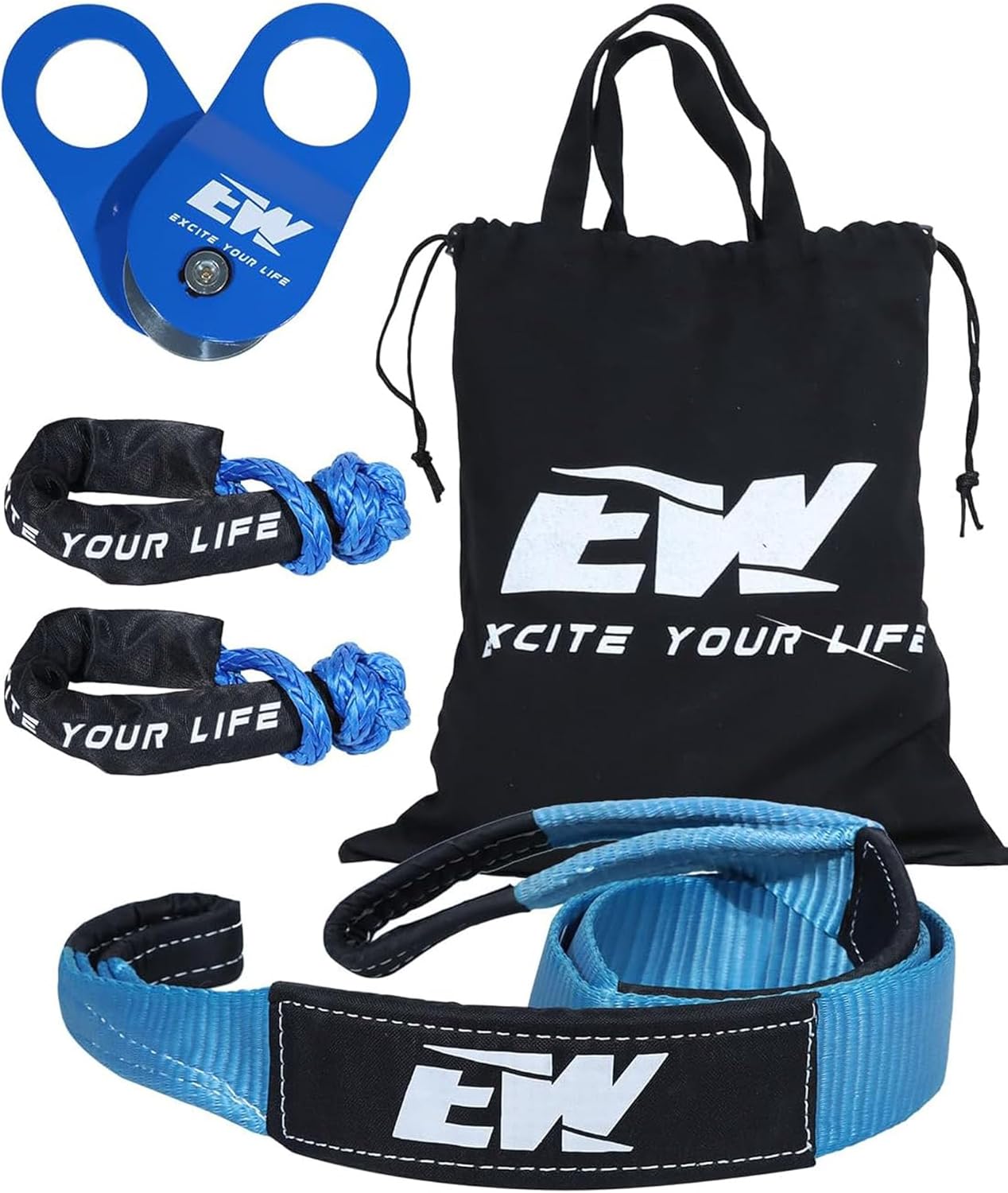 NIXFACE Offroad Recovery Kit |10-Ton Snatch Block | 3in x 8ft Tree Saver | Soft Shackles | Portable Storage Bag | Essential Tool Equipment for Recover Stuck Vehicle Tow Strap Winch Accessory