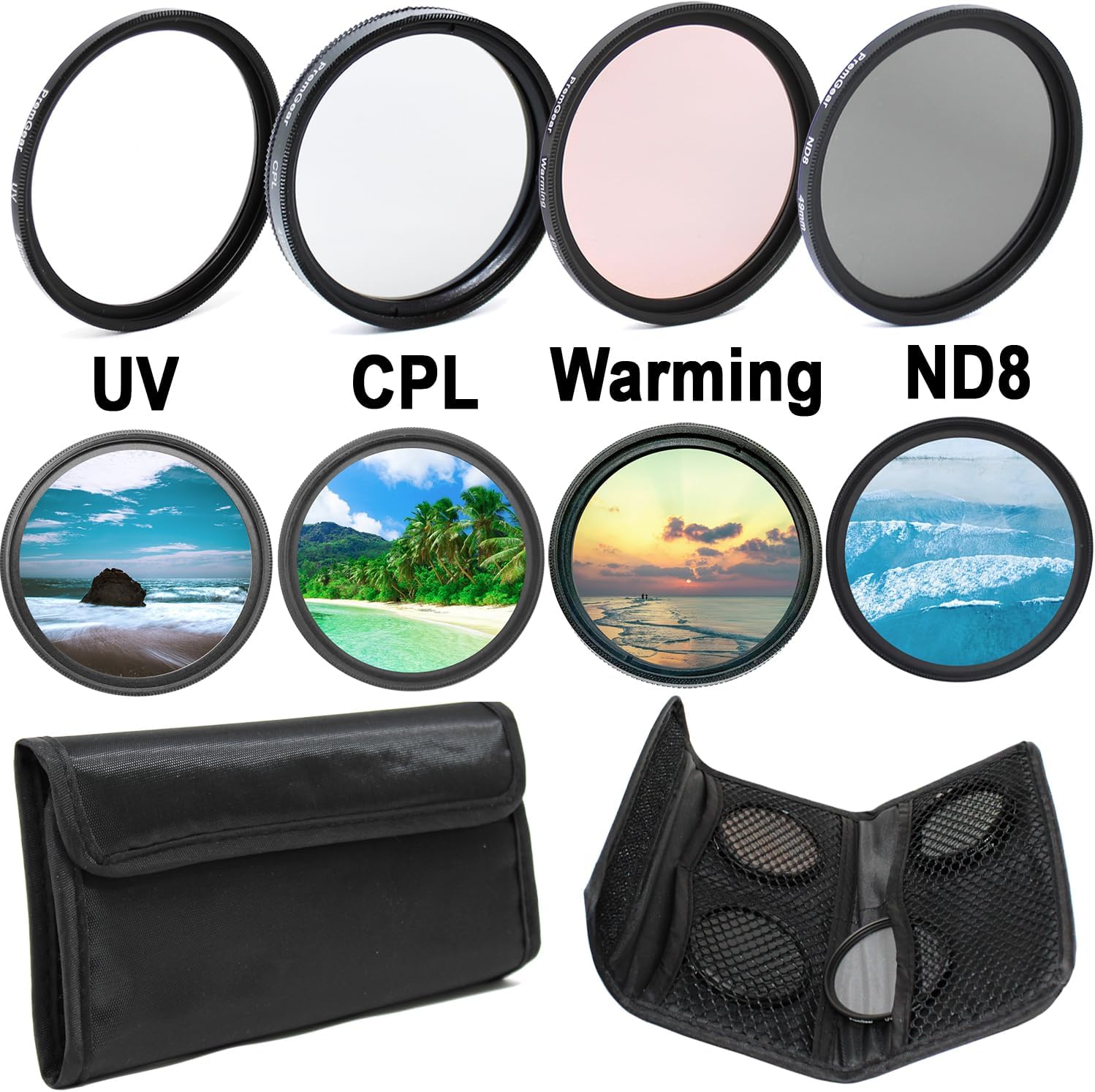 49mm 5-in-1 Lens Filter Kit Includes; UV (Ultraviolet), ND8, Warming, CPL (Circular Polarizer) for Camera Lenses with 49mm Size Threads + Lens Filter Case