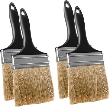 KINJOEK 4 PCS 4 Inch Paint Brushes for Wall, Home Wall Trim House Chip Paintbrush Set, Professional Multi Purpose Home Repair Tools for DIY Paint Stains Varnishes Glues Acrylics Cabinet Deck Fence