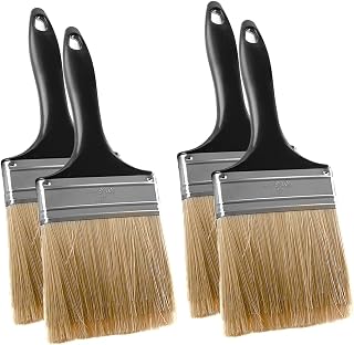 KINJOEK 4 PCS 4 Inch Paint Brushes for Wall, Home Wall Trim House Chip Paintbrush Set, Professional Multi Purpose Home Repair Tools for DIY Paint Stains Varnishes Glues Acrylics Cabinet Deck Fence