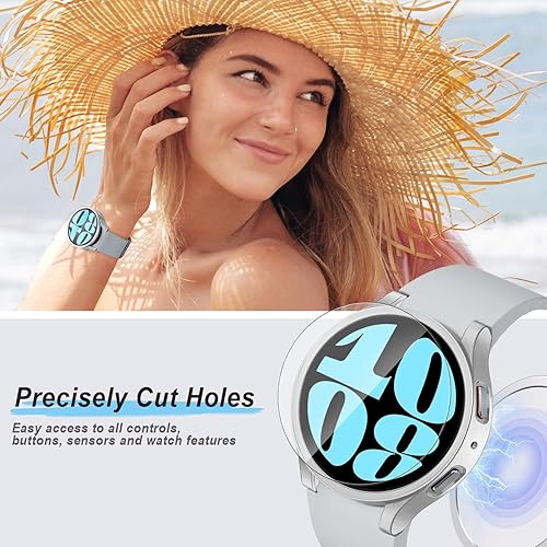 Miniatura 2 de Paquete de 4 + 4 protectores de pantalla para Samsung Galaxy Watch 6 de 1.772 pulgadas, película protectora de vidrio templado antivaho y