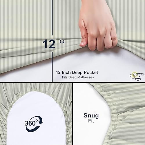 Miniatura 7 de Olympic - Juego de sábanas de algodón de 400 hilos tamaño Queen, juego de sábanas de 4 piezas para colchones de hasta 12 pulgadas de profundidad,