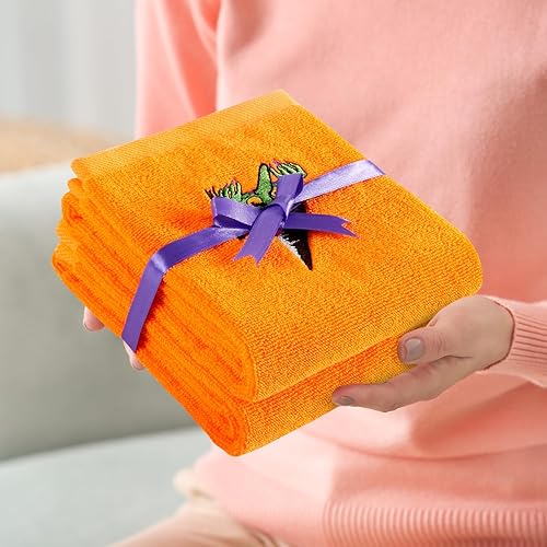 Miniatura 7 de Quera Paquete de 2 toallas de mano de Halloween, 100% algodón, bordadas, decoración de lujo de primera calidad, juego de toallas decorativas para