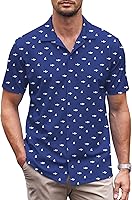 Vista 90 de COOFANDY Camisa casual con botones para hombre, manga corta, sin arrugas, camisa de verano