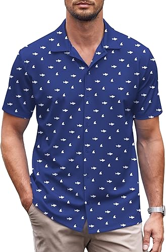 Miniatura 90 de COOFANDY Camisa casual con botones para hombre, manga corta, sin arrugas, camisa de verano