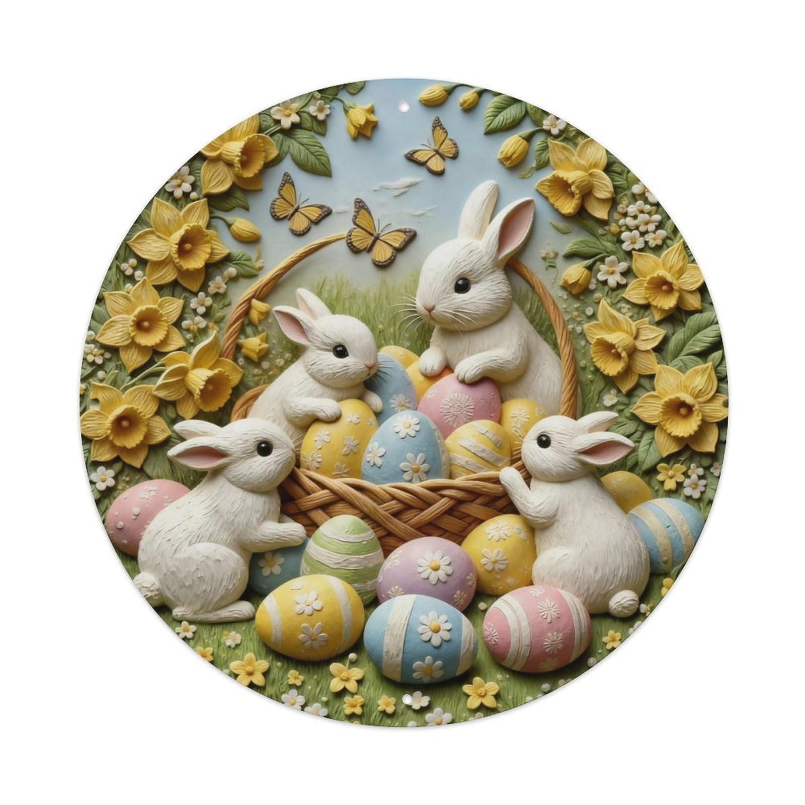 Zlatcbu Vintage Easter Bunnies Eggs Basket Metal Tin Sign Retro Wall Art Poster, Decor For Home Living Room Bar Cafe Garage, 8X8 Inch