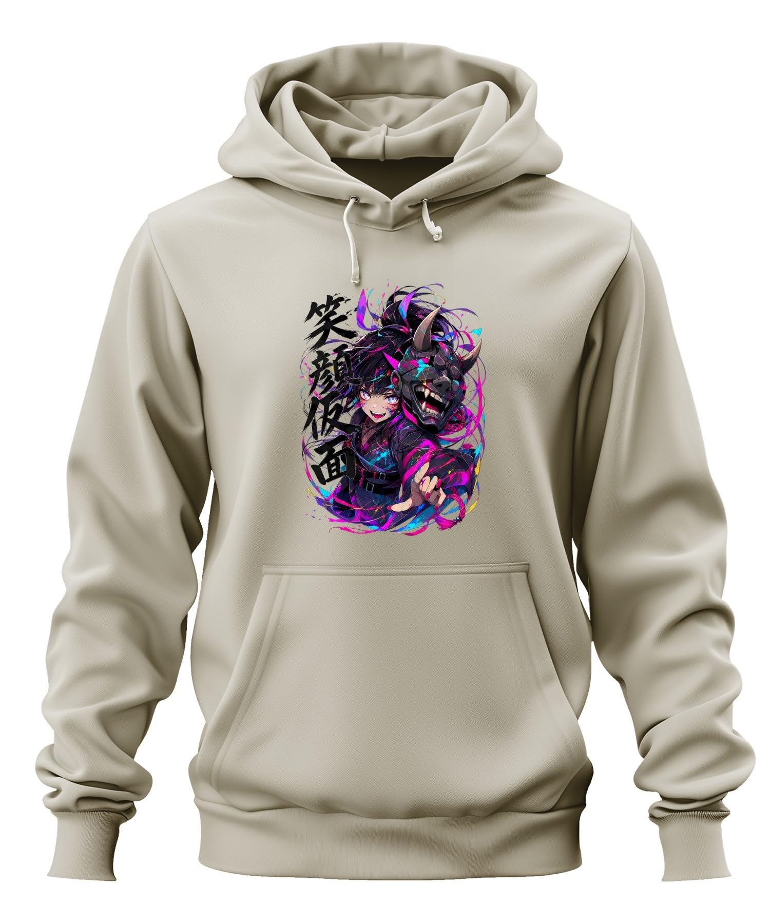 Anime dziewczęca maska Hannya Japonia Y2K bluza z kapturem, natura, S | Manga Otaku Cyberpunk Demon Gejsza Neon Urban Vaporwave Cosplay Pomysł na prezent Sztuka uliczna