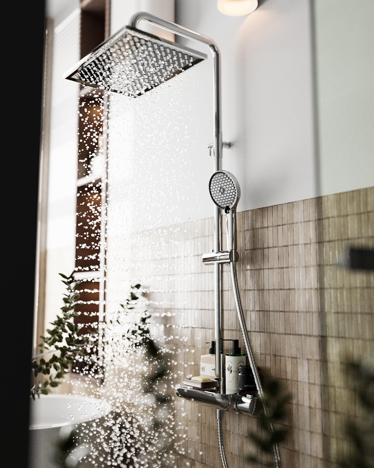 Cobbe Thermostatische Duscharmatur mit 12" eckiger Regendusche, 20" höhenverstellbarer Schienensatz, 6-Modus-Handbrause, 1,5m Schlauch, Dreifach-Wasserauslasssteuerung (Chrom)