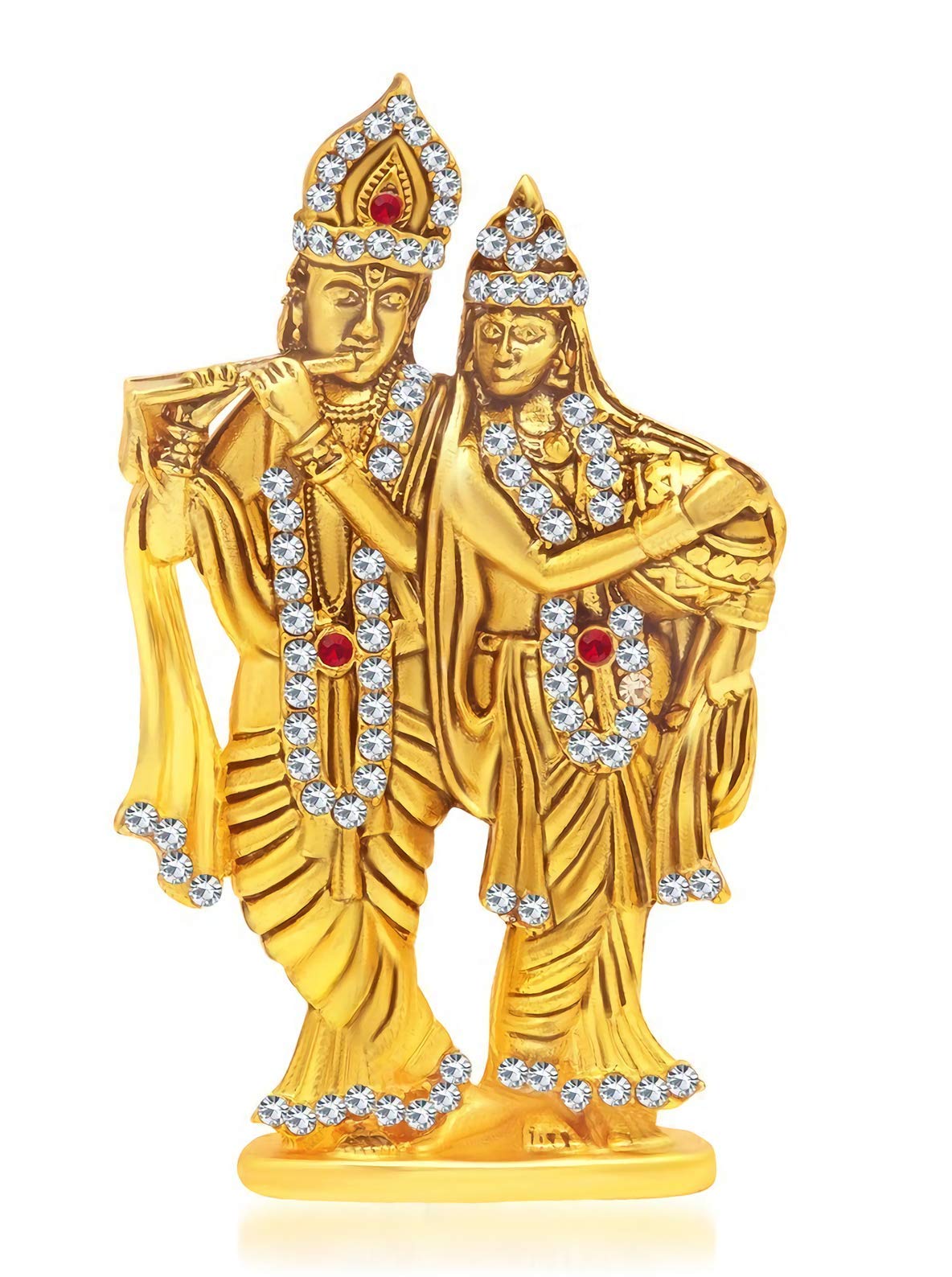 Relicon Radha Krishna Idol (R-66) Gold Metal Statue for Car Dashboard | Mandir Pooja Murti | Temple Puja | Home Decor | Office Table Showpiece (L*B*H-4.3 x 0.8 x 7.6 Cm)