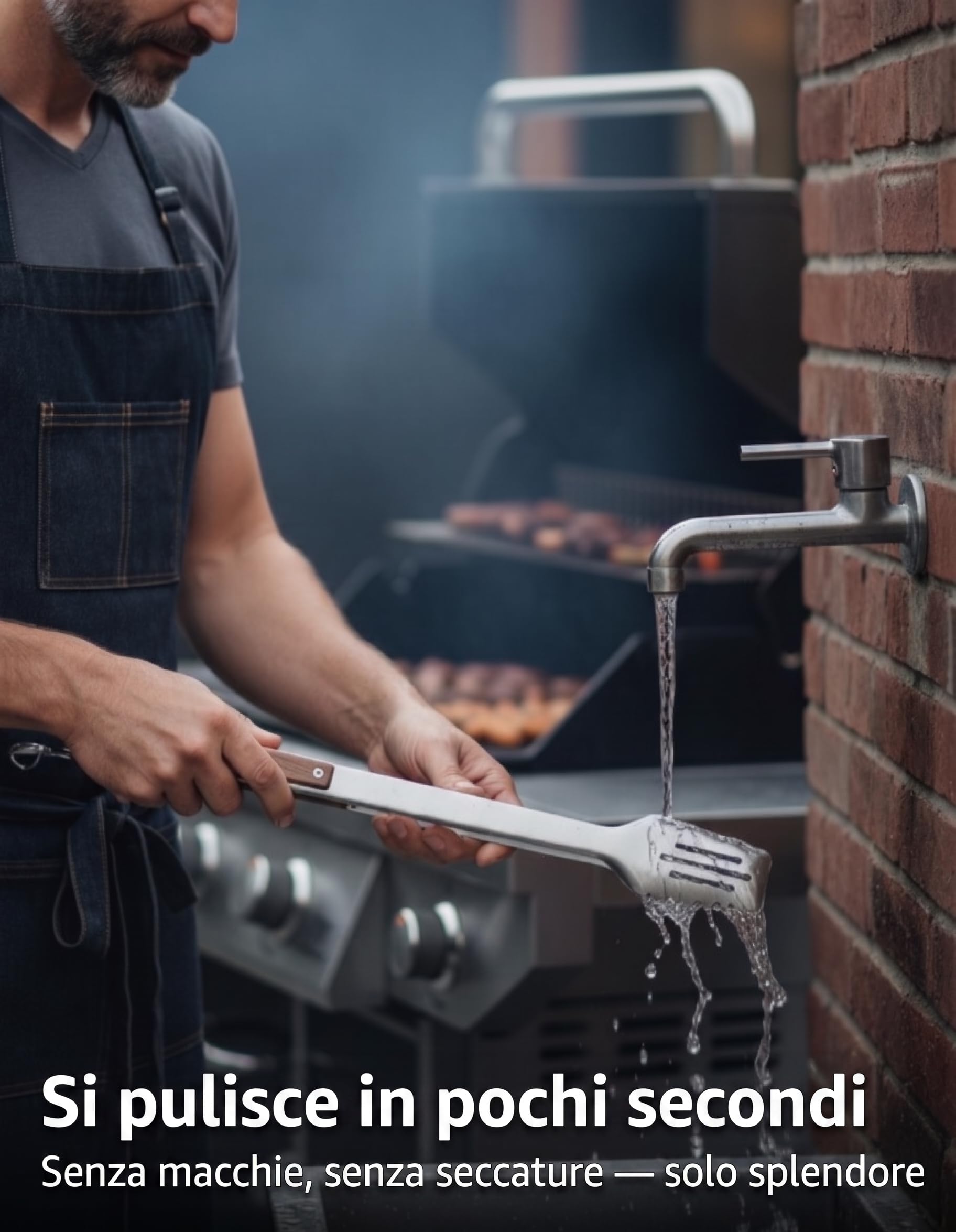 Pinza Barbecue 43 cm Acciaio Inossidabile 304 con Manico in Legno di Noce - Pinze BBQ Extra Lunghe con Punte Dentate e Fessure per Scolare, Anello di Blocco e Custodia Regalo by Stone & Clark