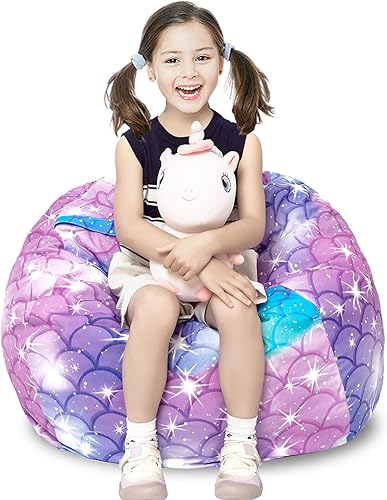 Miniatura 8 de LOLOMLO Funda para puf de almacenamiento de animales de peluche, para niños, mantas, toallas, puf (solo funda), sofá de lona con cremallera YKK,