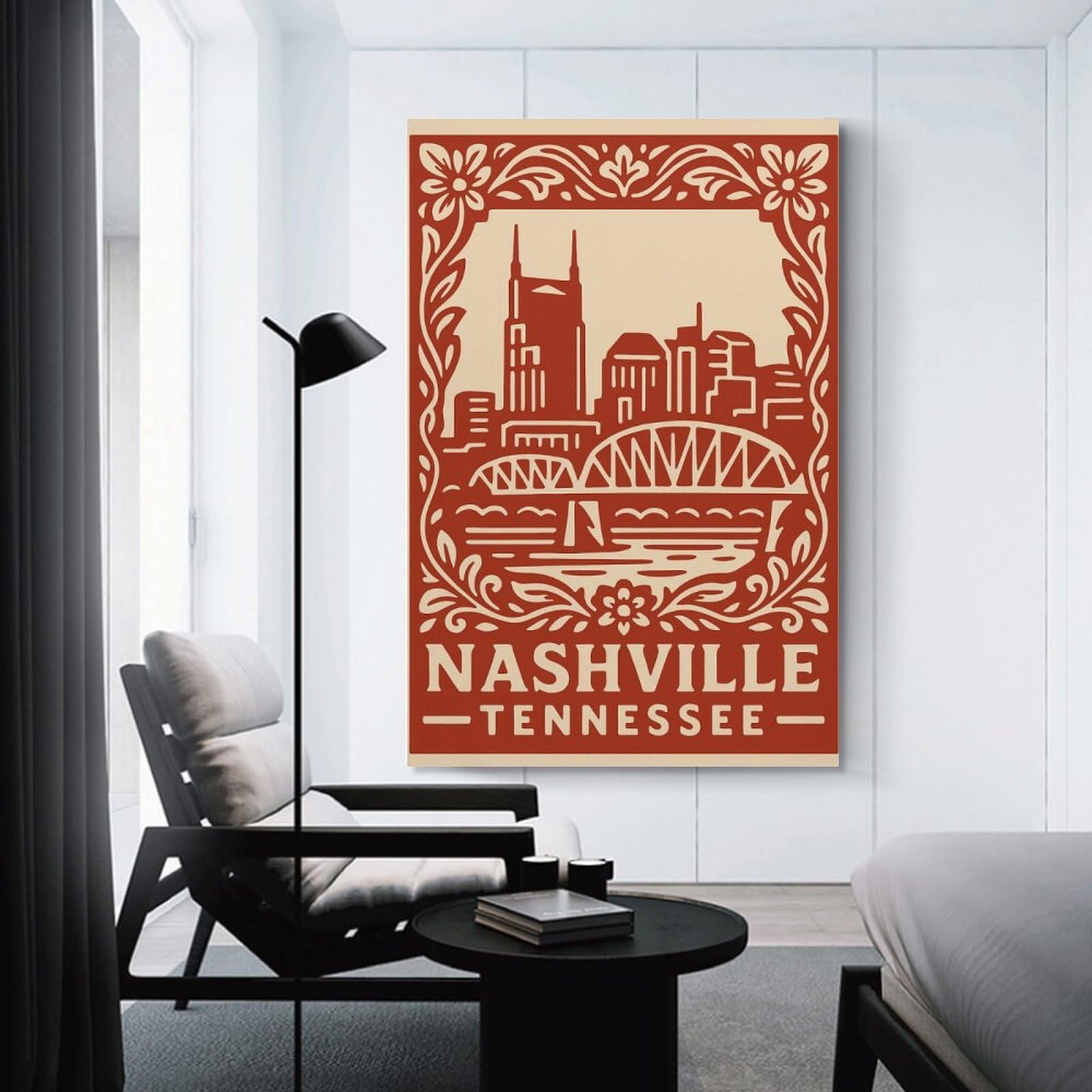Junmoney Decorative Canvas Print Nashville Skyline Vintage, 24x36inch(60x90cm), for Office, Study Or Home Workspace, Decorative Artwork for Productive Spaces