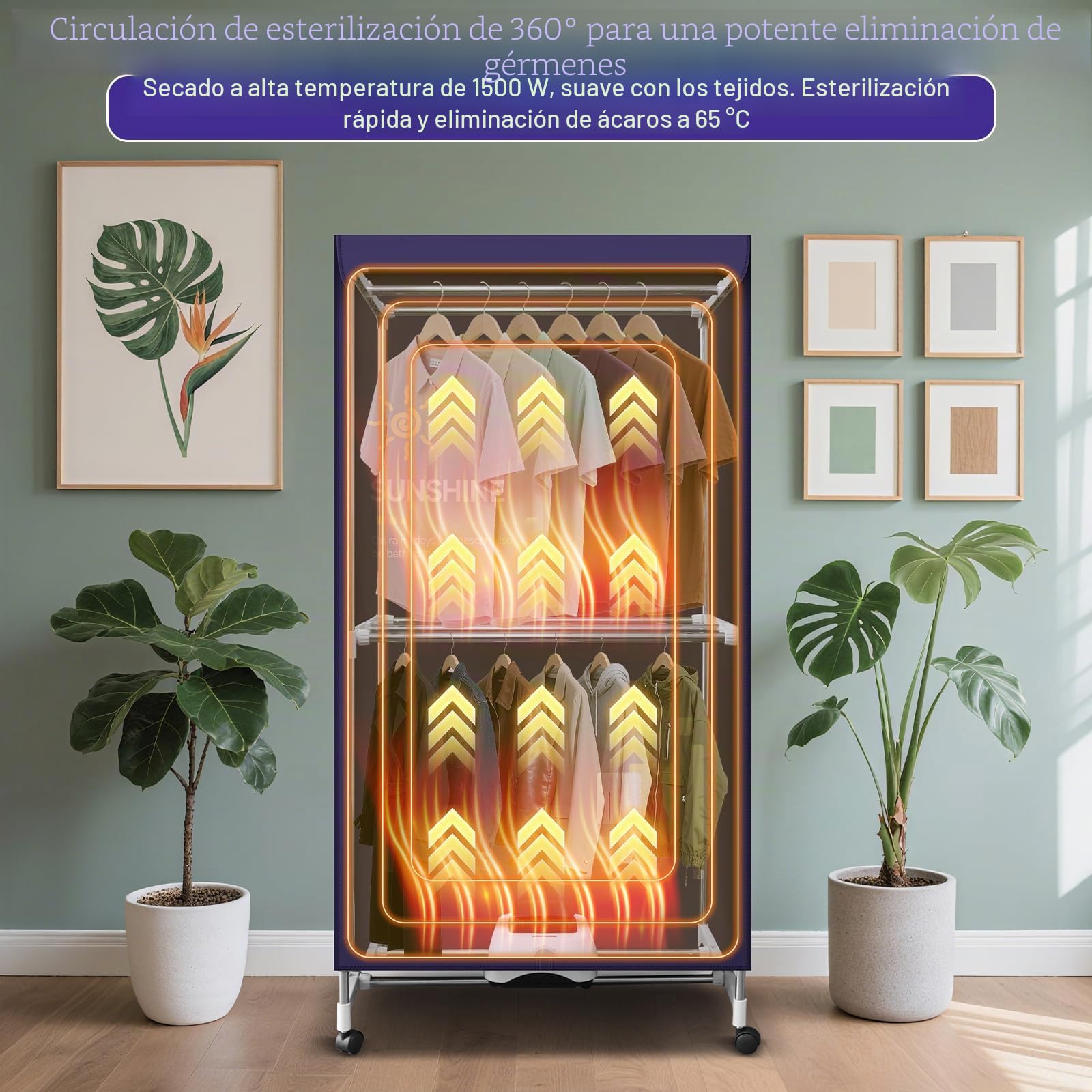 ConBlom Tendedero eléctrico con cubierta para secar la ropa, 1500 W, secadora portátil con temporizador de 180 minutos, acero inoxidable, para uso interior en casa