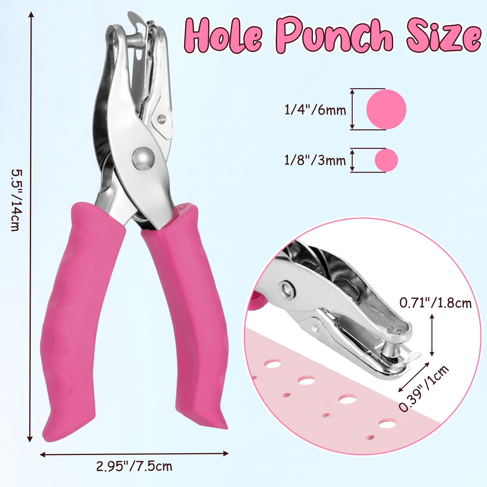 Set di punzonatrici a foro singolo, 2 pezzi da 1/4 e 1/8 di pollice singolo con impugnatura morbida, una perforatrice con contenitore per rottami, capacità 8 fogli, perforatrice divertente per