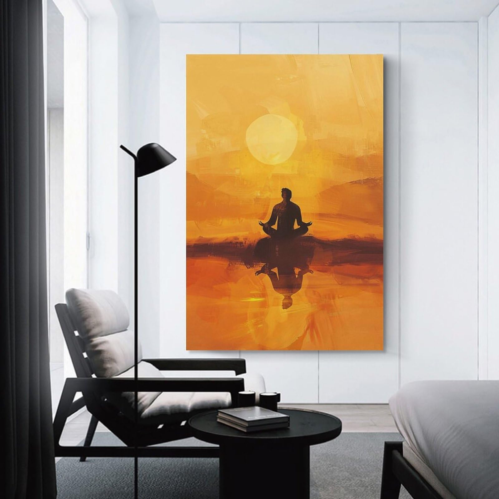 Junmoney Canvas Wall Art Silhouette Meditation, 24x36inch(60x90cm), for Bedroom, Lounge Or Dressing Area, Canvas Wall Decor for Personal Spaces